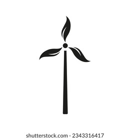 Eco friendly energy icon. Wind turbine with leaves. Vector.