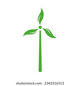 Eco friendly energy icon. Windmill with leaves.