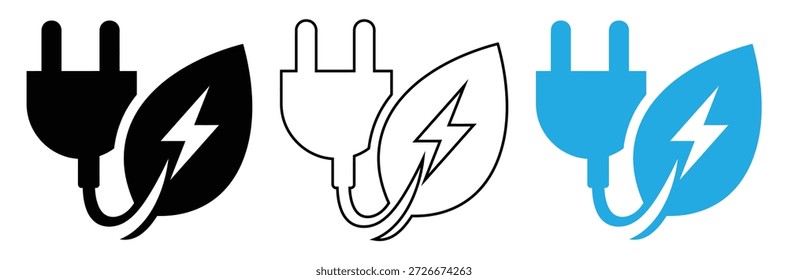 Umweltfreundliche Steckersymbole mit Blatt und Blitz