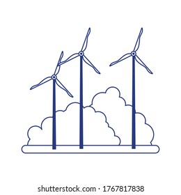 eco friendly energy renewable windmills bushes isolated icon design vector illustration line style