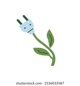 Eco friendly energy symbol, renewable power icon. Environment protection illustration. Flat design. Green plug with leaves.