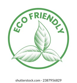 Eco-freundliches, graviertes Symbol mit 3 Blättern auf weißem Hintergrund