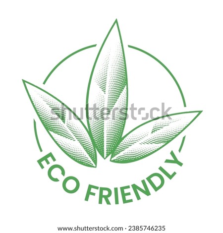 Eco Friendly Engraved Icon with 3 Tobacco Leaves on a White Background