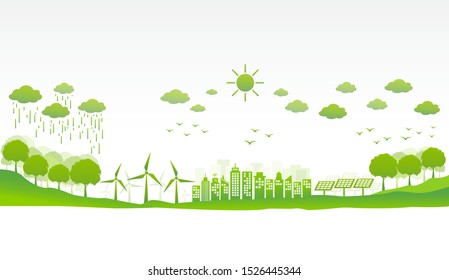 Eco Friendly And Enviromental Green Cities For Sustainable Development Concept, Vector Illustration 