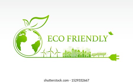 Eco Friendly And Enviromental Green Cities For Sustainable Development Concept, Vector Illustration 