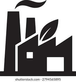 Eco friendly factory with leaf on roof and smoke coming out industrial building