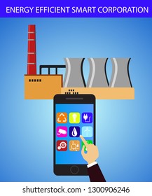 Eco friendly factory on a digital touch screen tablet