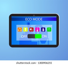Eco friendly factory on a digital touch screen tablet