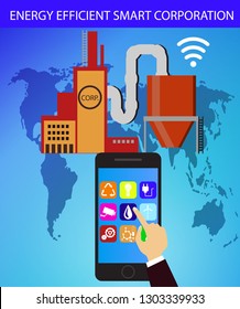 Eco friendly factory on a digital touch screen tablet