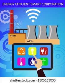 Eco friendly factory on a digital touch screen tablet