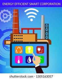 Eco friendly factory on a digital touch screen tablet
