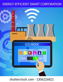 Eco friendly factory on a digital touch screen tablet