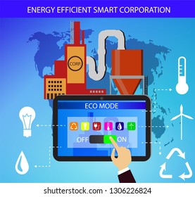 Eco friendly factory on a digital touch screen tablet