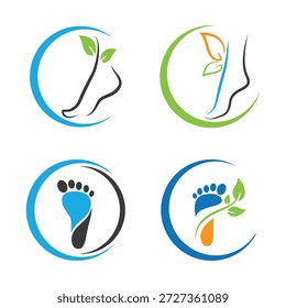 Huellas ecológicas con hojas en logotipos circulares icono de símbolos de conservación ambiental