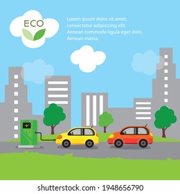 Eco friendly fuel concept. Electric car charging station. EV recharging point or EVSE.