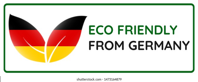Eco friendly from Germany badge. Flag in leaves shape. Vector illustration EPS10.