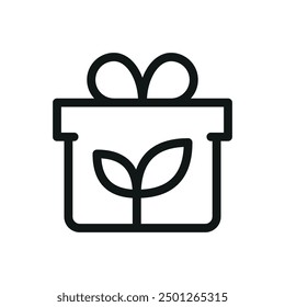 Eco friendly gift isolated icon, gift box with leaf vector symbol with editable stroke