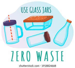 Eco friendly glass packaging, set of containers jars, bottles and boxes for storing food and liquids with lids on white. Zero waste concept. Food container. Reusable tableware, utensils are recyclable