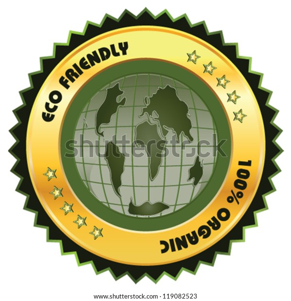 Eco Friendly Globe Label Golden Green Stock Vector (Royalty Free ...