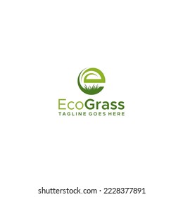 Letra e con diseño de logotipo de césped