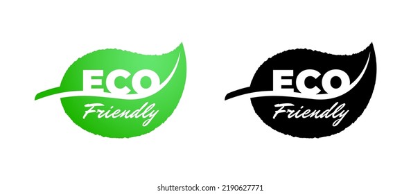 Eco friendly green and black leaf icon set. Certified quality healthy natural product sign. Bio fresh warranty label badge concept. Vector ecology plant symbol isolated eps illustration