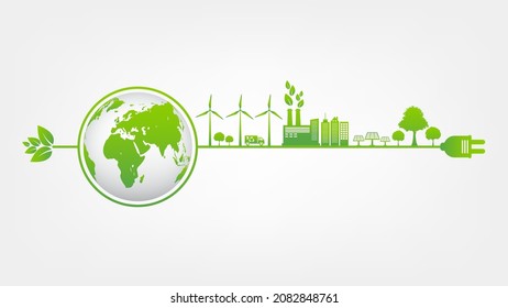 Eco Friendly With Green City On Earth, World Environment And Sustainable Development Concept, Vector Illustration