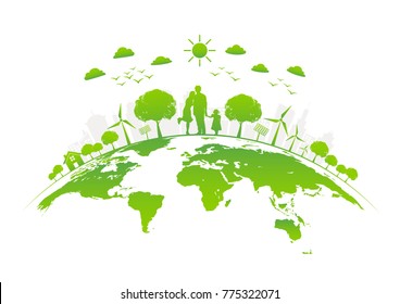 Eco friendly with green city on earth, World environment day and sustainable development concept, vector illustration