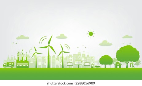 Concepto de desarrollo ecológico, ciudad verde y sostenibilidad, ilustración vectorial