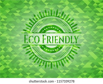 Eco Friendly green emblem with triangle mosaic background
