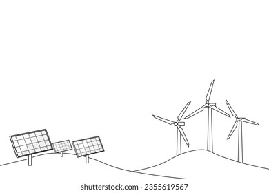 Eco Friendly and Green Energy Concept Design Elements. Wind Turbines and Solar Panels Vector Icons Isolated on White Background Clean Environment Industrial Energy Generators. Nature Concept Elements.