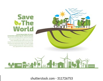 Eco Friendly, green energy concept, save the world vector illustration, flat design