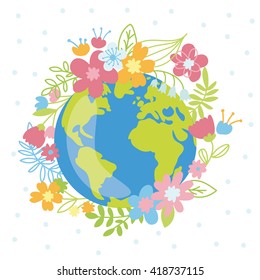 Eco Friendly, green energy concept, cute vector illustration. Save the planet postcard.  Earth Day and world environment day