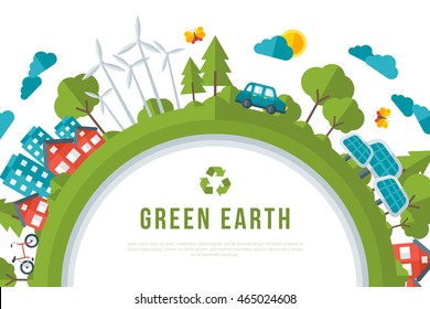 Eco Friendly, Green Energy Concept Frame. Vector Illustration. Earth Day.