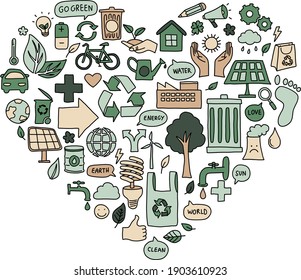 Eco Friendly Green Energy Hand Drawn Doodle Heart