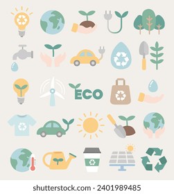 Eco friendly Green energy icon set.