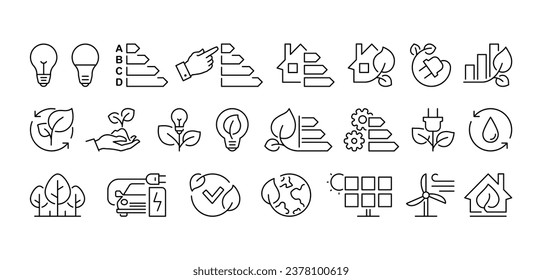 Eco friendly Green energy icons. Simple vector icon for web and mobile app. Business flat line signs isolated on white.