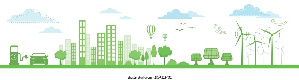 Eco Friendly and Green Energy Silhouette Vector Design Elements Isolated on White Background Alternative energy Concept Vector Banner Design or Isolated Design Elements Technological sustainable Power
