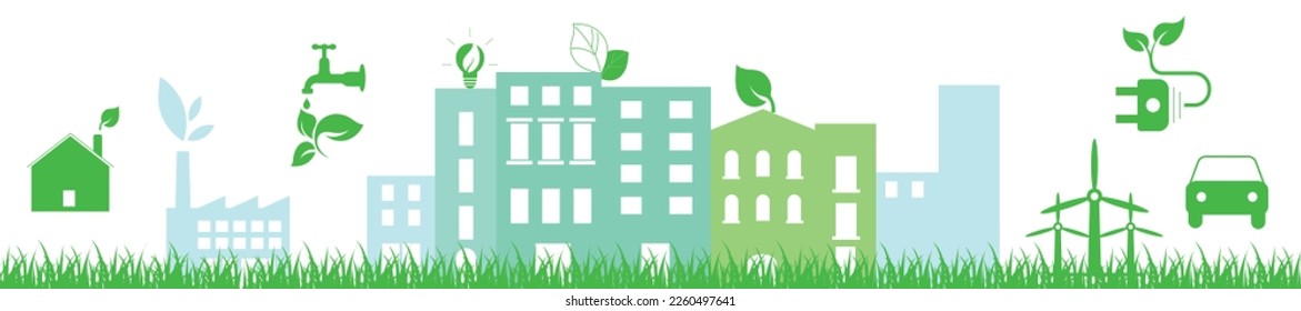 Eco Friendly and Green Energy Silhouette Vector Design Elements Isolated on White Background Alternative energy Concept Vector Banner Design or Isolated Design Elements Technological sustainable