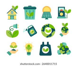 Eco friendly green energy and sustainability icon illustration