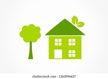 Eco friendly green house icon. Vector illustration.