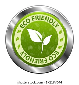 ECO Friendly green label or symbol metal icon isolated on white background. Vector illustration