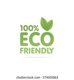 Eco friendly green leaf label sticker. Vector Illustration.