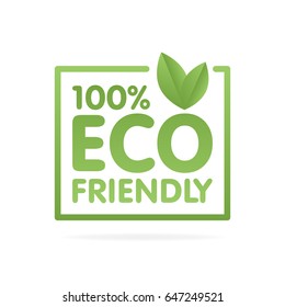 Eco friendly green leaf label sticker. Vector Illustration.