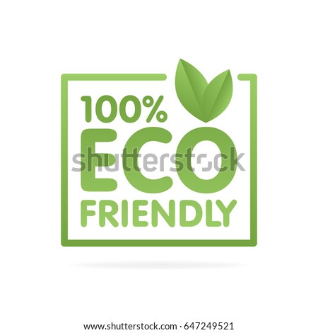 Eco friendly green leaf label sticker. Vector Illustration.