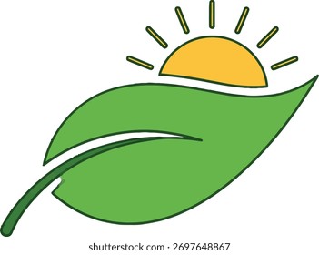 Eco Friendly Green Leaf and Sun Logo Design