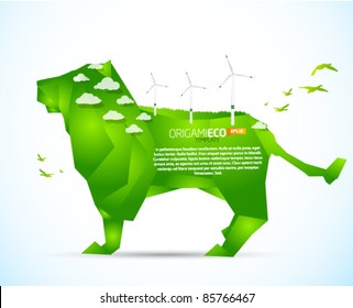 Eco friendly green origami lion template