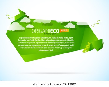 Plantilla de origami verde ecológico con nubes