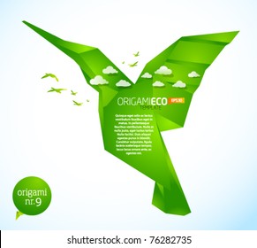 Eco friendly green origami template hummingbird