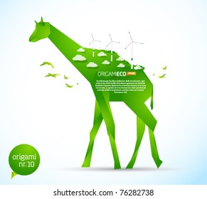 Eco friendly green origami template giraffe