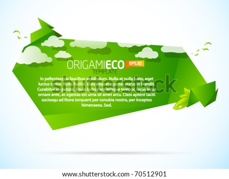 Eco friendly green origami template with clouds